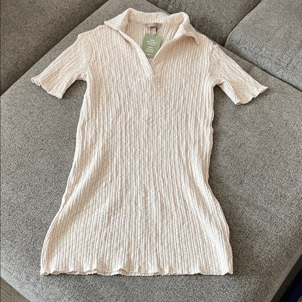 H&M Cream Ribbed Mini Dress